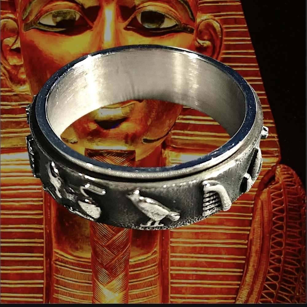 NEW Stainless Steel Fidget/Spinner Silver Egyptian Symbols Ring